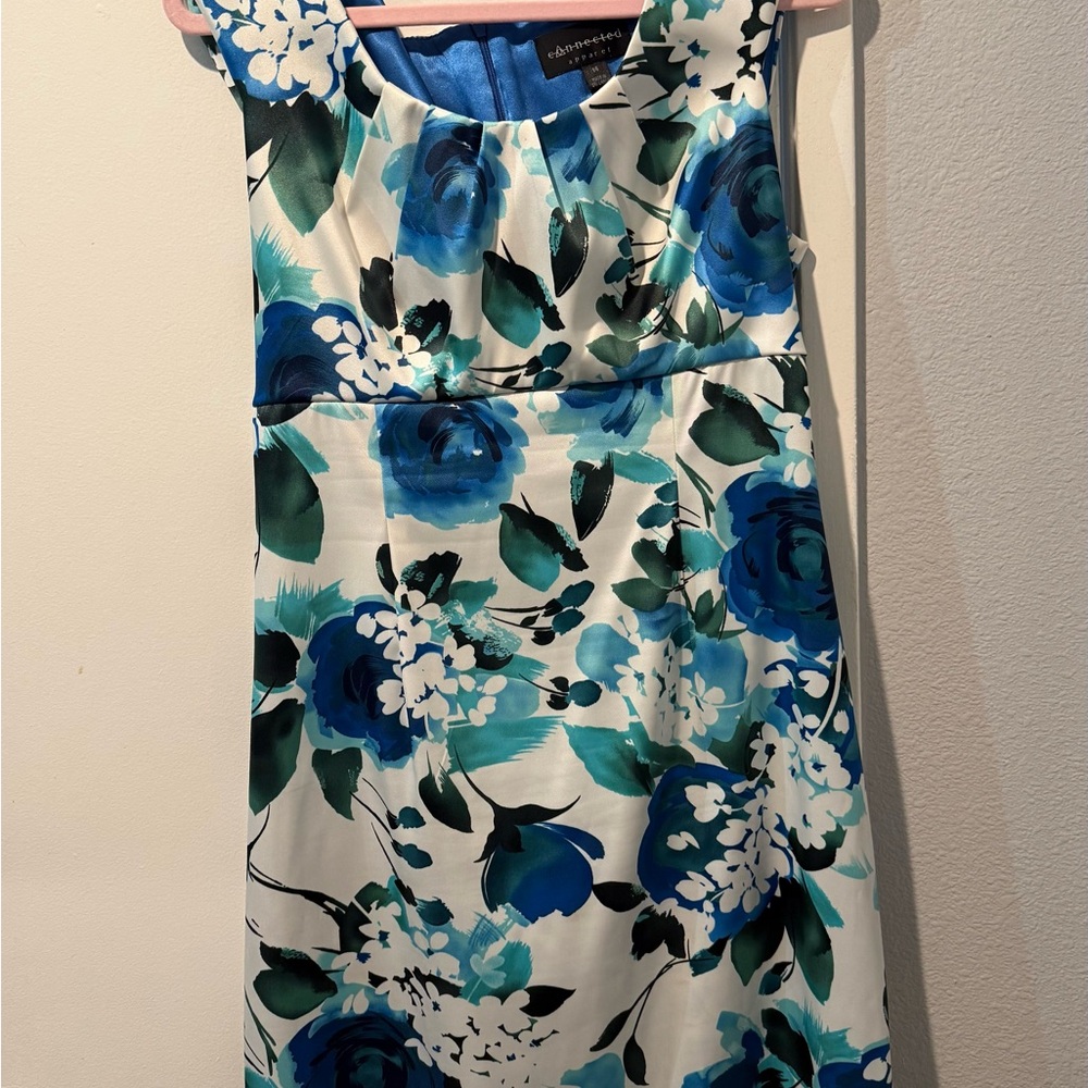 Connected Apparel Blue and Green Floral Midi Dress